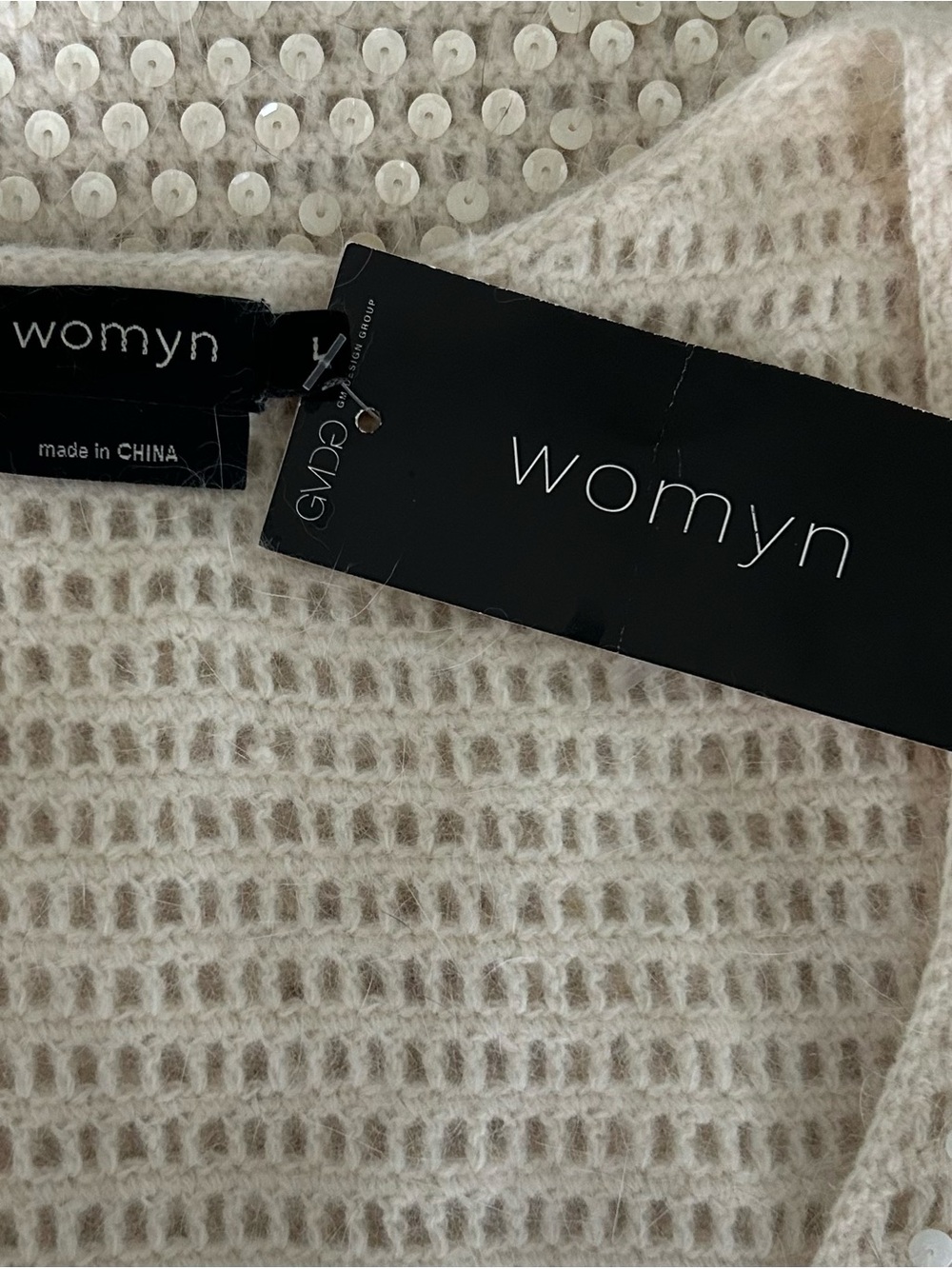 NWT WOMYN Ivory Sweater Knit Dress Sequins Sleeveless Lambs’ Wool & Angora Sz L - Picture 6 of 8